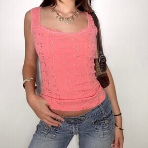 Y2k fang pink lace corset